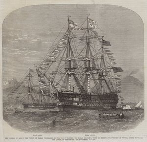 La maggiore età del Principe di Galles celebrata nella Baia di Napoli, Sua Altezza Reale, con il Principe e la Principessa di Prussia, a bordo del London, il 9 del mese